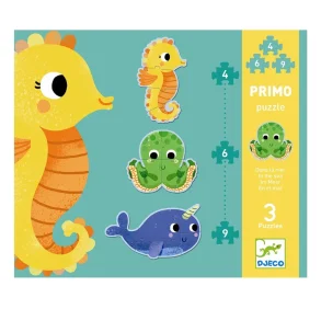 Djeco - Primo puslespil, Havets Dyr - 4, 6, 9 brikker
