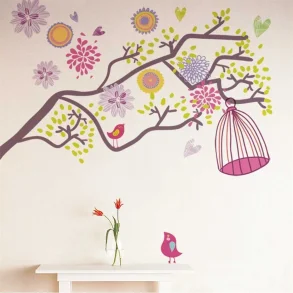 Wall Sticker Decal Colorful Flowers Birdcage