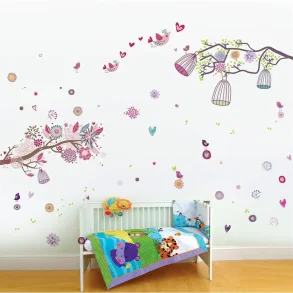 Wall Sticker Decal Pink Bird Cage 