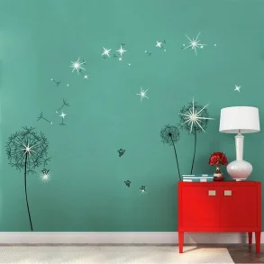 Wall Sticker Huge Black Dandelion with Swarovski Crystals