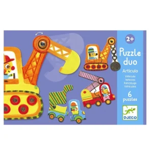 Djeco Puzzle Duo - 6 Biler med bevgelige dele