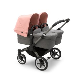 Bugaboo Donkey5 Twin - Graphite Stel - Grey Melange Bund - Morning Pink Kaleche 