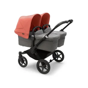 Bugaboo Donkey5 Twin - Midnight Black Stel - Grey Melange Bund - Sunrise Red Kaleche 