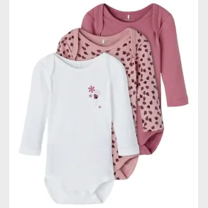 Name It - Body 3-pak Lange rmer - 100% ko-bomuld - Deco Rose
