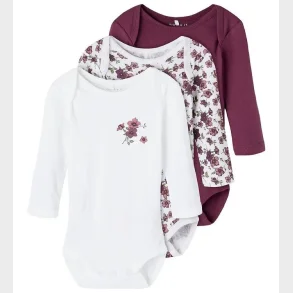Name It - Body 3-pak Lange rmer - 100% ko-bomuld - Prune Purple