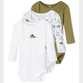 Name It - Body 3-pak Lange rmer - 100% ko-bomuld - Loden Dino