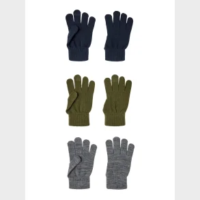 Name It - 3-pak Handsker Grn/Navy/Gr